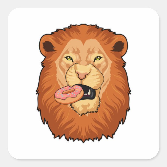 Sticker Carré Lion avec Donut (Devant)