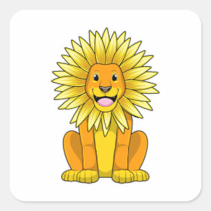 Sticker Carré Lion avec Fleur de tournesol