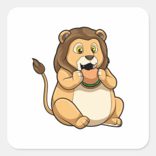 Sticker Carré Lion avec hamburger