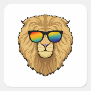 Sticker Carré Lion avec lunettes de soleil