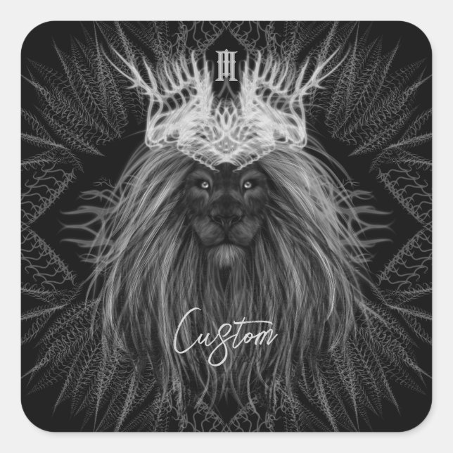 Sticker Carré Lion avec monogramme de couronne (Devant)