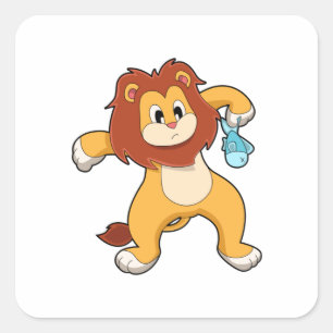 Sticker Carré Lion avec poisson