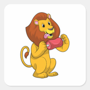 Sticker Carré Lion avec viande