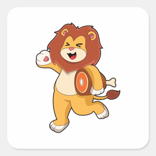 Sticker Carré Lion avec viande (Devant)