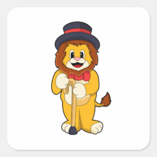 Sticker Carré Lion comme Gentleman avec Casquette