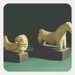Sticker Carré Lion de terre cuite et cheval, Mohenjodaro