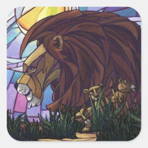 Sticker Carré Lion et petits