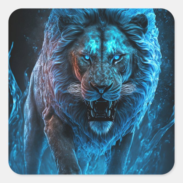 Sticker Carré Lion feu bleu (Devant)