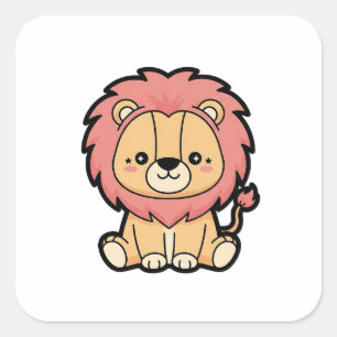 Sticker Carré Lion Fier – Illustration d'Animal Mignon Kawaii