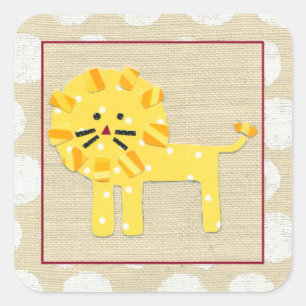 Sticker Carré Lion jaune avec le pois blanc