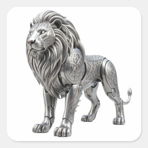 Sticker Carré Lion majestueux celtique argent avec nœud complexe