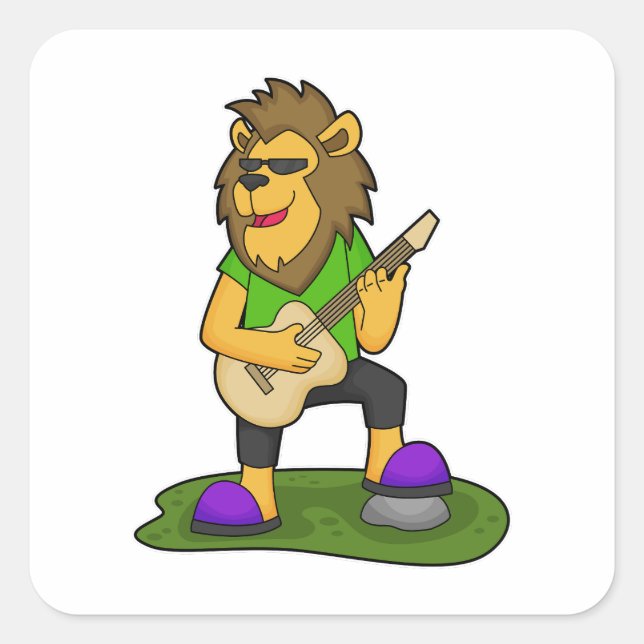 Sticker Carré Lion musicien guitare (Devant)