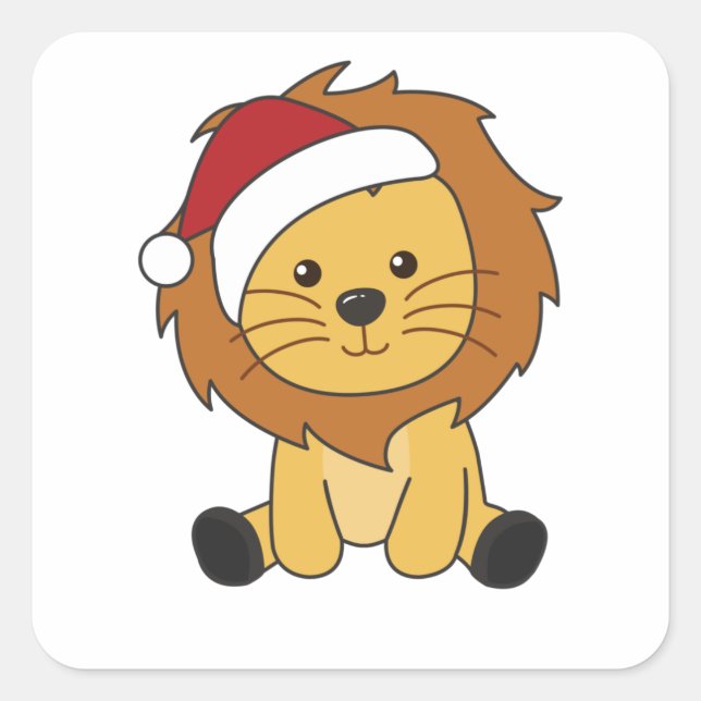 Sticker Carré Lion Noël Neige Animaux d'hiver Lions (Devant)