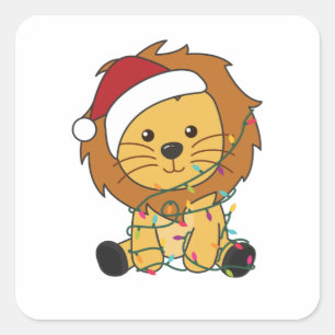 Sticker Carré Lion Noël Neige Animaux d'hiver Lions
