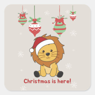 Sticker Carré Lion Noël Neige Hiver Animaux Lions Carré St