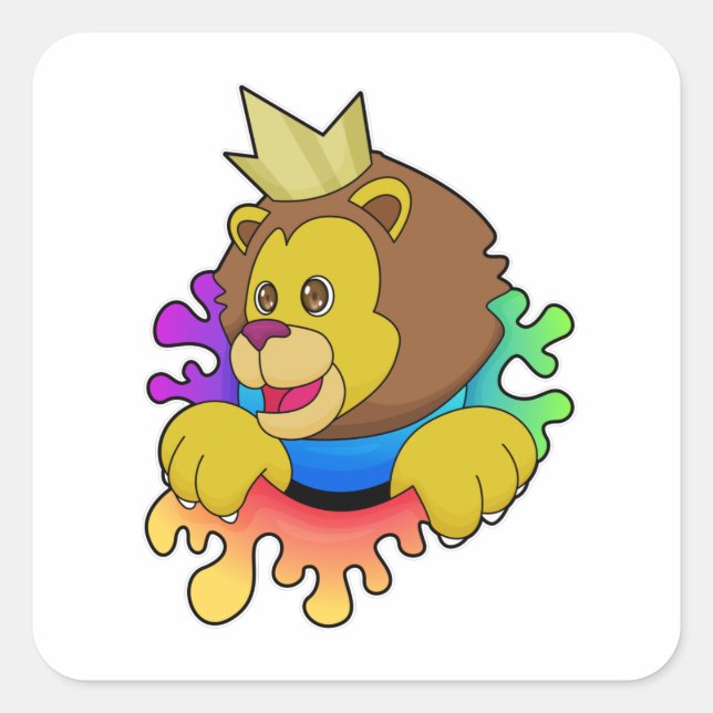Sticker Carré Lion roi avec couronne (Devant)