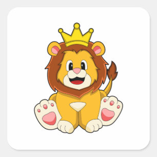 Sticker Carré Lion roi avec couronne
