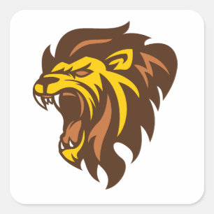 Sticker Carré Lion rugissant du courage
