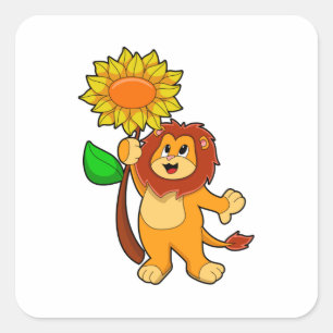 Sticker Carré Lion with Flower