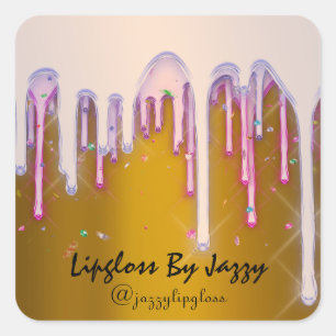 Sticker Carré Lipgloss maquillage rose Jaune Mustard gouttes