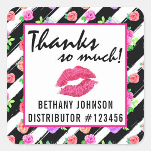 Sticker Carré Lipstick Distributeur Glam Rose Kiss Merci