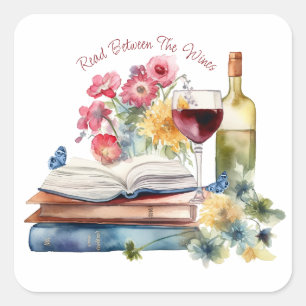 Sticker Carré Lire Entre Les Vins Lover Livre