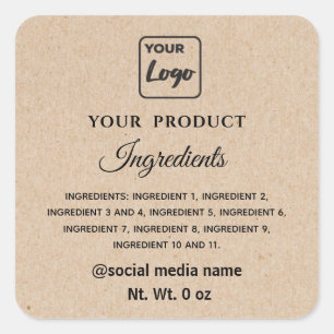 Sticker Carré Liste simple d'ingrédients de logo en carton