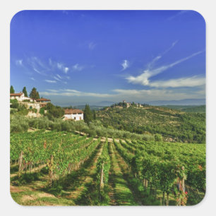 Sticker Carré L'Italie, Toscane, Greve. Les vignobles de