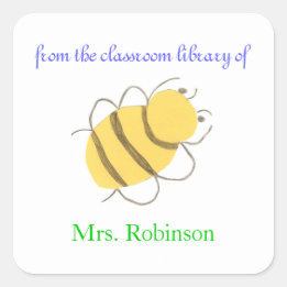 Sticker Carré Little bee personalized bookplates for teacher