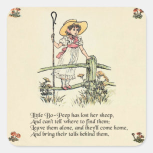 Sticker Carré Little Bo-Peep : Pépinière classique Kate Greenawa