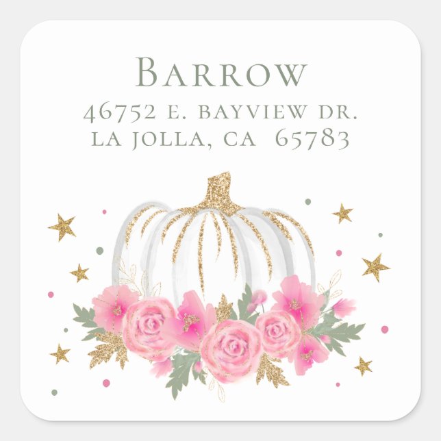Sticker Carré Little Citrouille Girl Baby shower Adresse de reto (Devant)