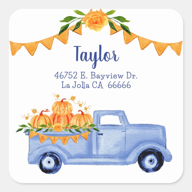 Sticker Carré Little Citrouille Twin Boy Baby shower Adresse de  (Devant)