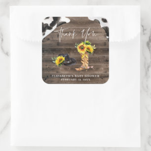 Sticker Carré Little Cowgirl   Western Baby shower Favour