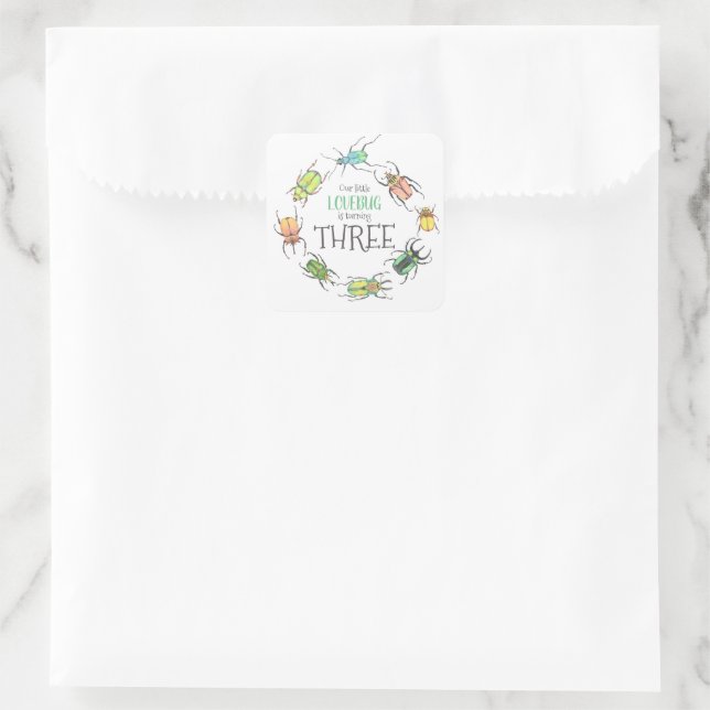 Sticker Carré Little Lovebug fête d'anniversaire (Sac)