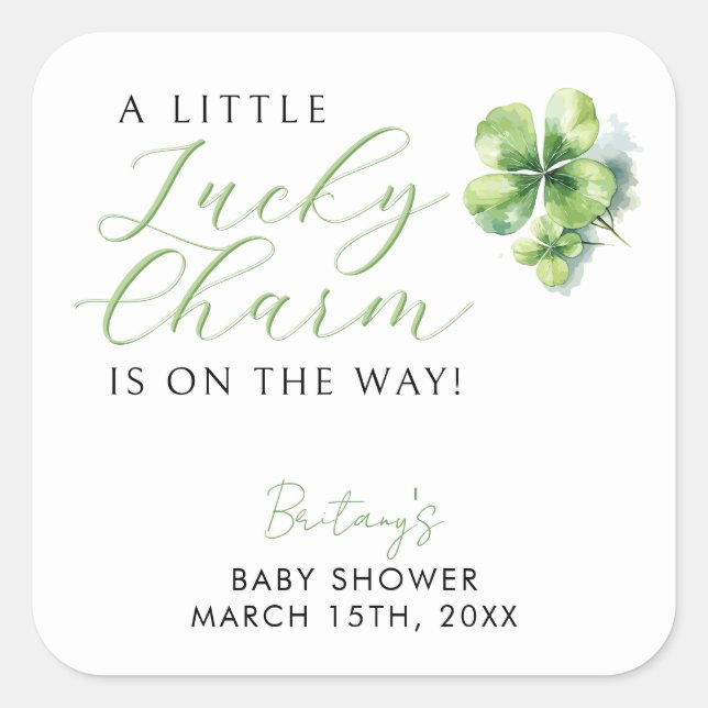 Sticker Carré Little Lucky Charm est en chemin Baby shower (Devant)