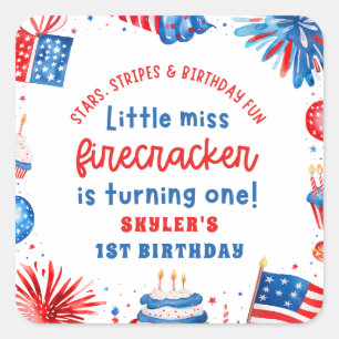 Sticker Carré Little Miss Firecracker 4 juillet 1er anniversaire