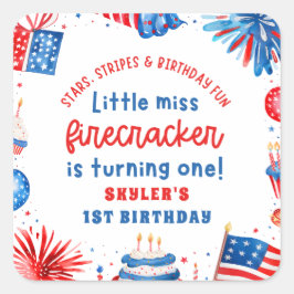 Sticker Carré Little Miss Firecracker 4 juillet 1er anniversaire