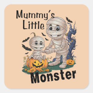 Sticker Carré Little Monster de la mignonne maman Fête d'Hallowe