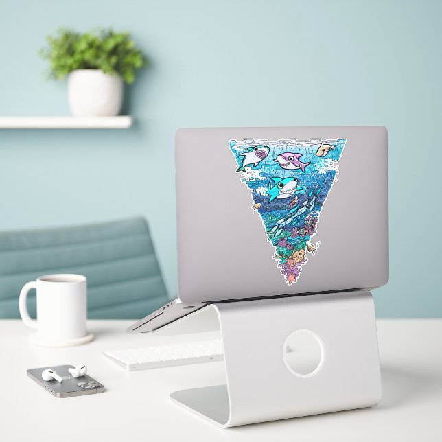 Sticker Carré Little Shark Doodle (Ordinateur portable sur le bureau)