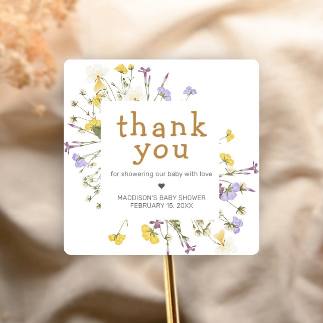 Sticker Carré Little Wildflower Baby Shower (Wildflower Baby Shower Sticker)