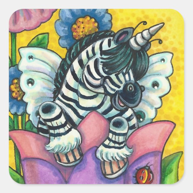 Sticker Carré LITTLE ZEBO WHIMSYNICKER, Imaginaire UNICORN ZEBRA (Devant)