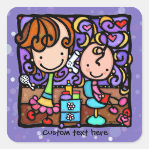 Sticker Carré LittleGirlie joue l'autocollant de POURPRE de