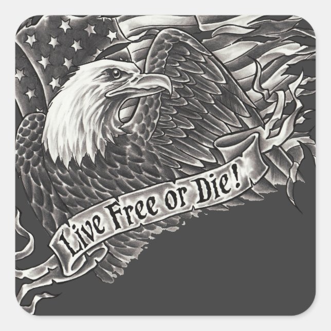 Sticker Carré Live Free ou Die Eagle (Devant)