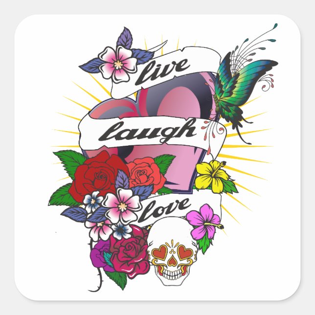 Sticker Carré Live Lauder Love Coeur Tattoo Design (Devant)