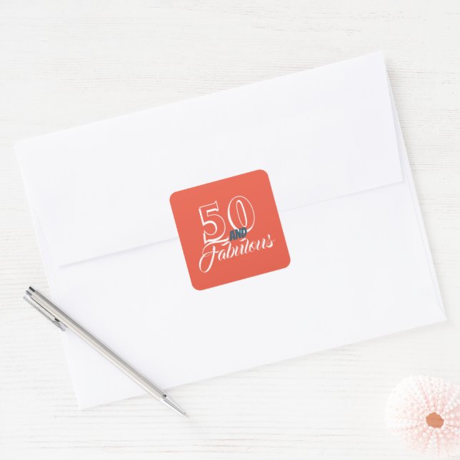 Sticker Carré Living Coral 50 et fabuleuse fête d'anniversaire (Enveloppe)