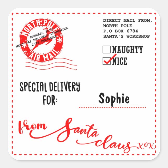 Sticker Carré Livraison de Père Noël Christmas (Devant)