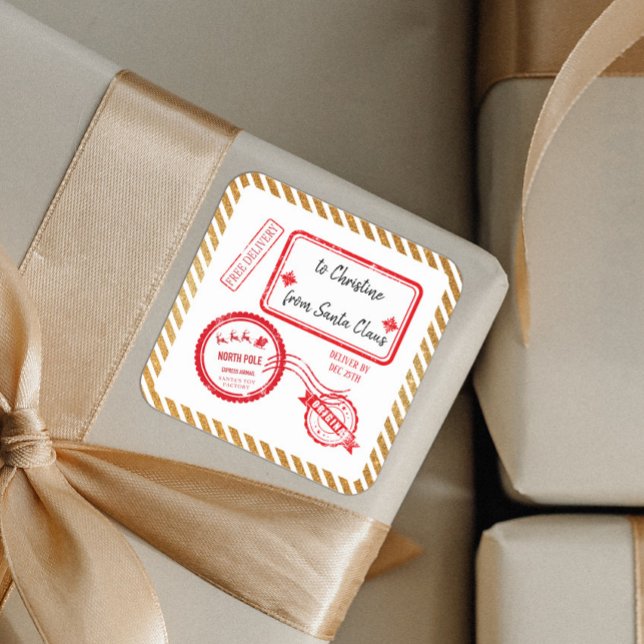 Sticker Carré Livraison par courrier Gold Christmas North Pôle à (Créateur téléchargé)