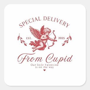 Sticker Carré Livraison spéciale de Cupid Valentine Pregnant Mam