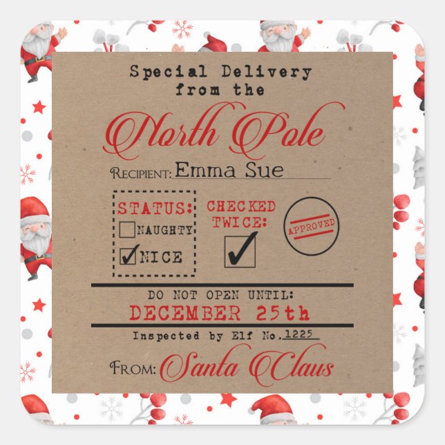 Sticker Carré Livraison spéciale de Père Noël Christmas Cadeaux  (Devant)