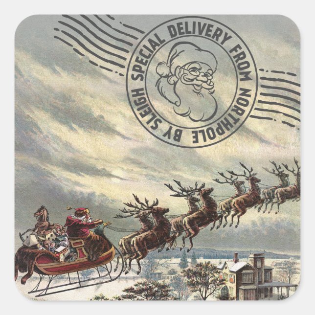 Sticker Carré Livraison spéciale du pôle Nord par Sleigh (Devant)